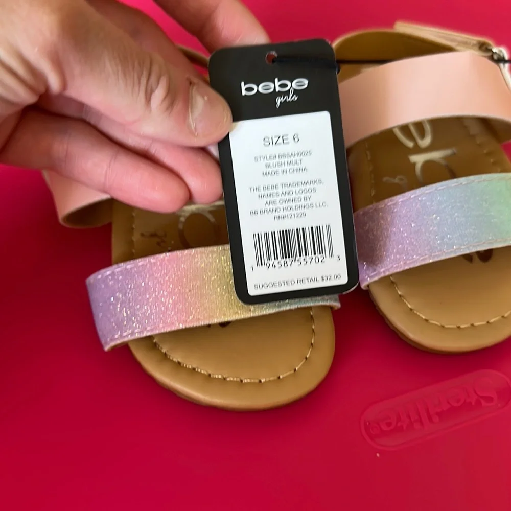 BEBE GIRLS TODDLER SANDALS: PINK/RAINBOW: NWT: SZ 6